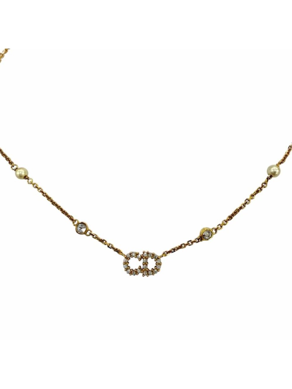 Dior Clair D Lune Necklace Eco Pearl Rhinestone Gold